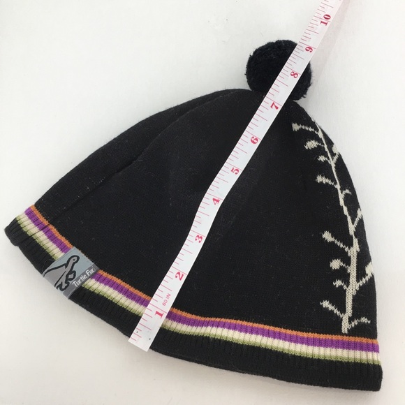 Vintage Turtle Fur Wool Beanie Hat Pom Pom Unisex Black With Colorful Stripes - Picture 9 of 9